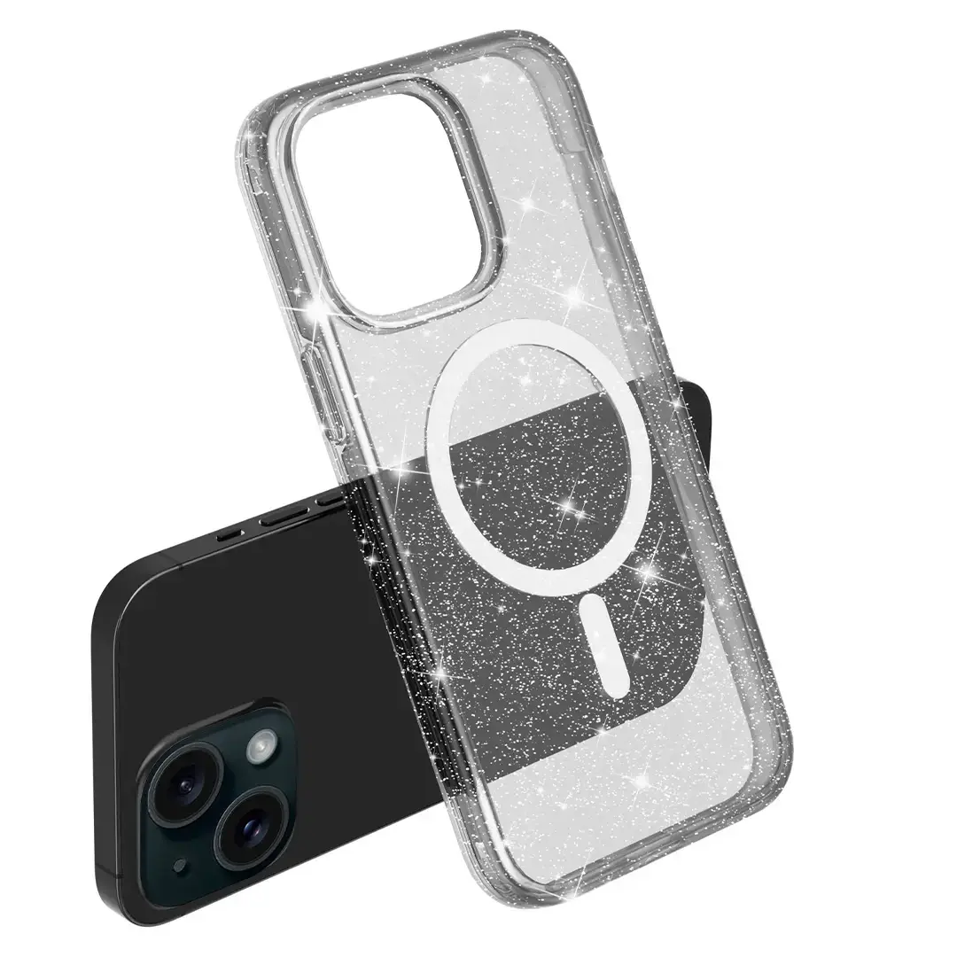 iPhone 15 Fleck Glitter MagSafe Clear Case Black